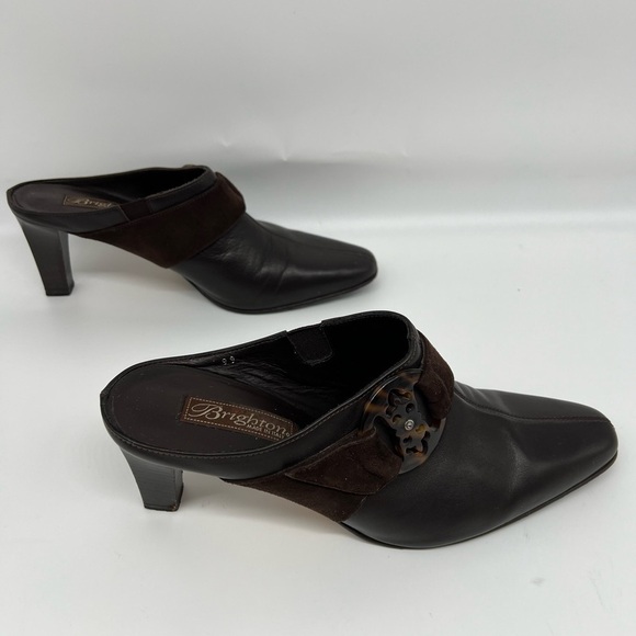 Brighton Rococo Made in Italy Dark Brown Leather Belted‎ Mules Slip On Heels 8.5 - Picture 5 of 10